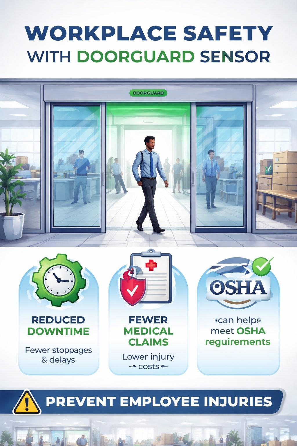 Industrial workplace safety application for swinging doors